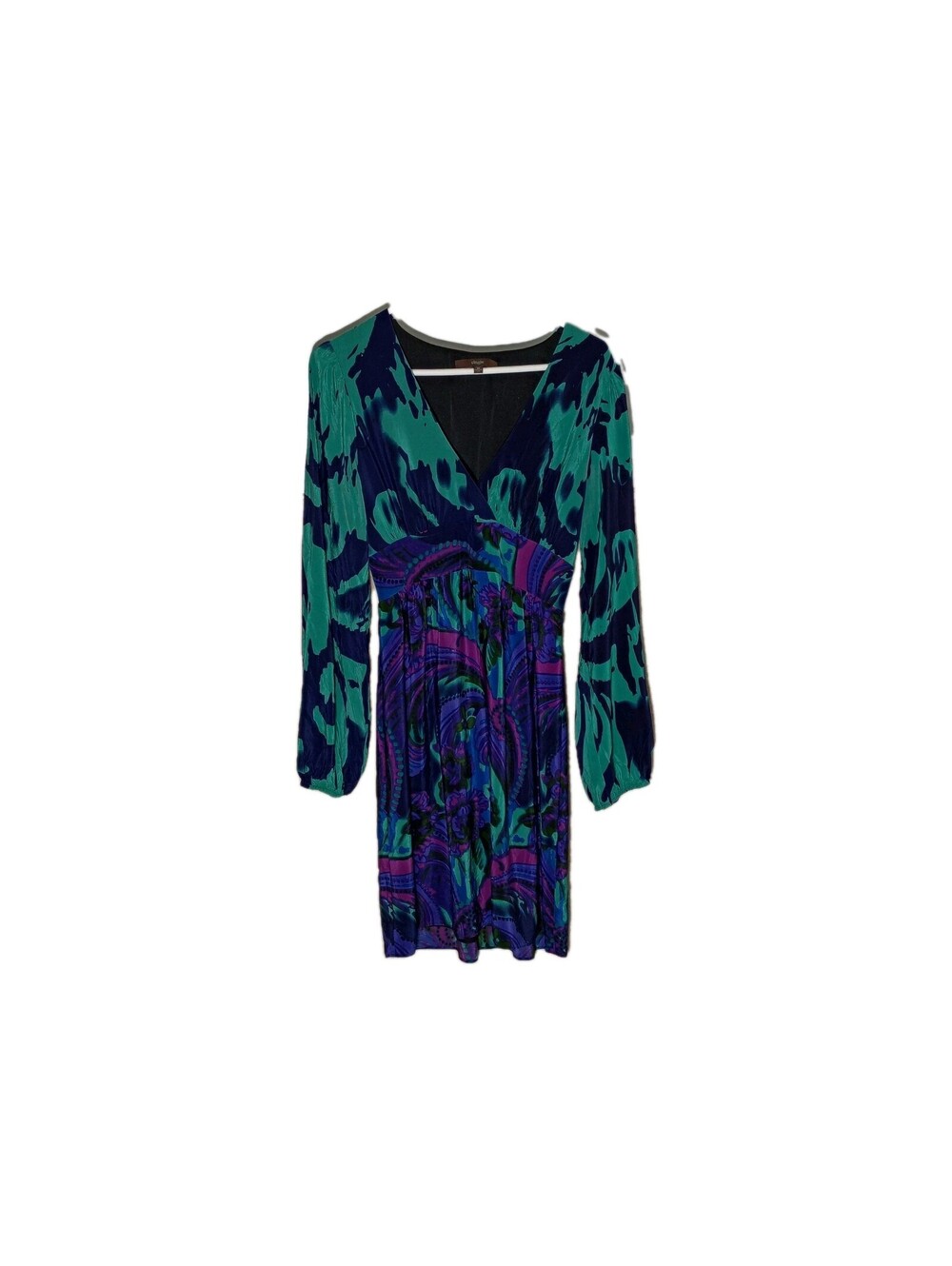 Single Brand 100% SILK Women's Dress Bold  Watercolor Print Gem Tones Size M EUC